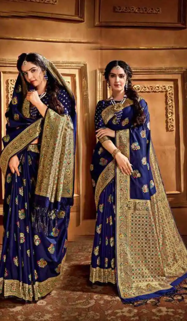 Dazzling Diva Blue Color Silk Weaving With Jacquard Work Designer Saree Blouse -8765104908
