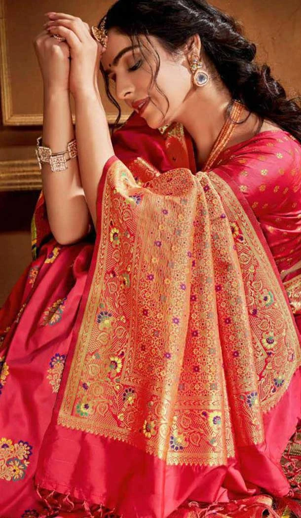 Adorable Pink Color Silk Weaving With Jacquard Work Designer Saree Blouse -8765104909