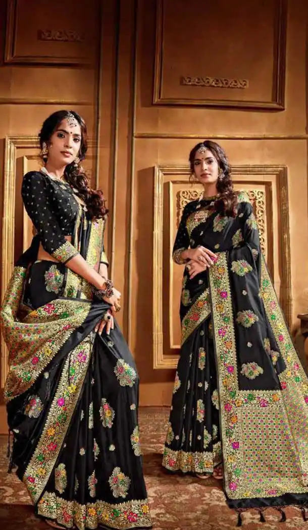 Black Color Silk Weaving With Jacquard Work Designer Saree Blouse -8765104910