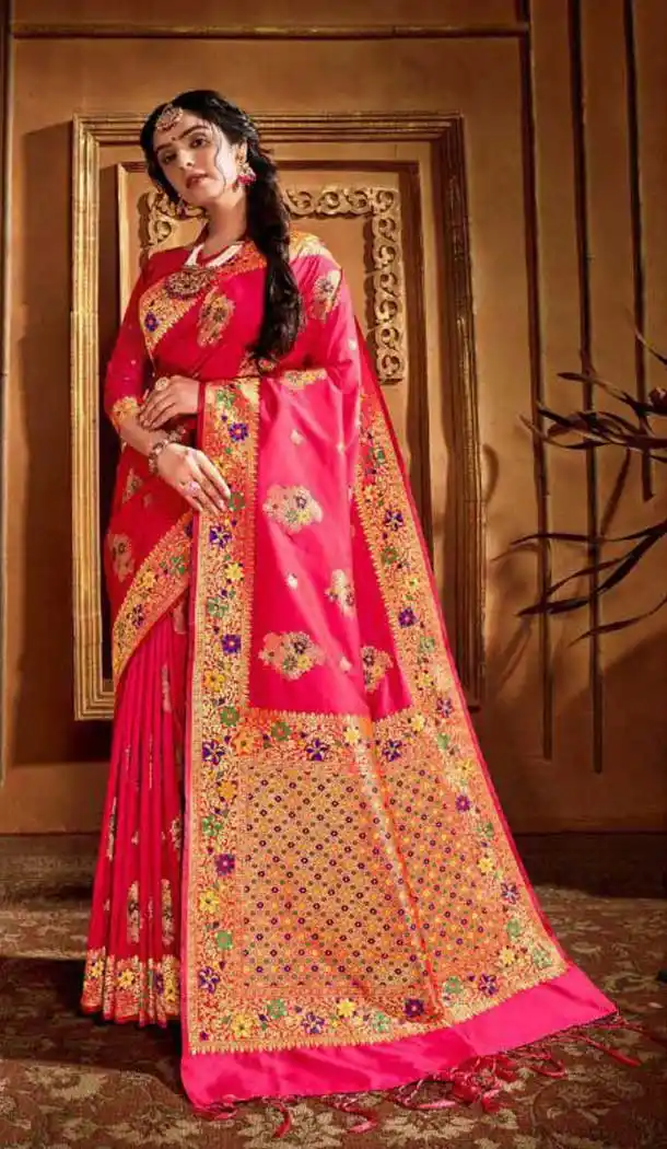 Ethnic Pink Color Silk Weaving With Jacquard Work Designer Saree Blouse -8765104913