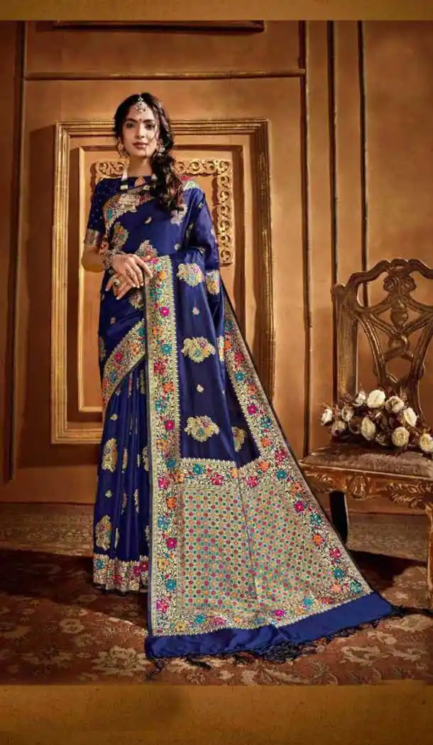 Blue Color Silk Weaving With Jacquard Work Designer Saree Blouse -8765104915