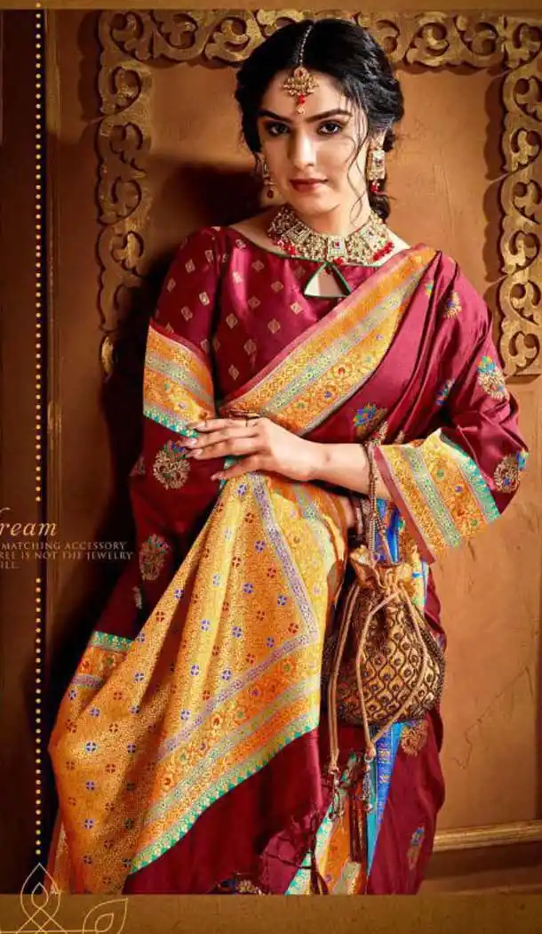 Maroon Color Silk Weaving With Jacquard Work Designer Saree Blouse -8765104916