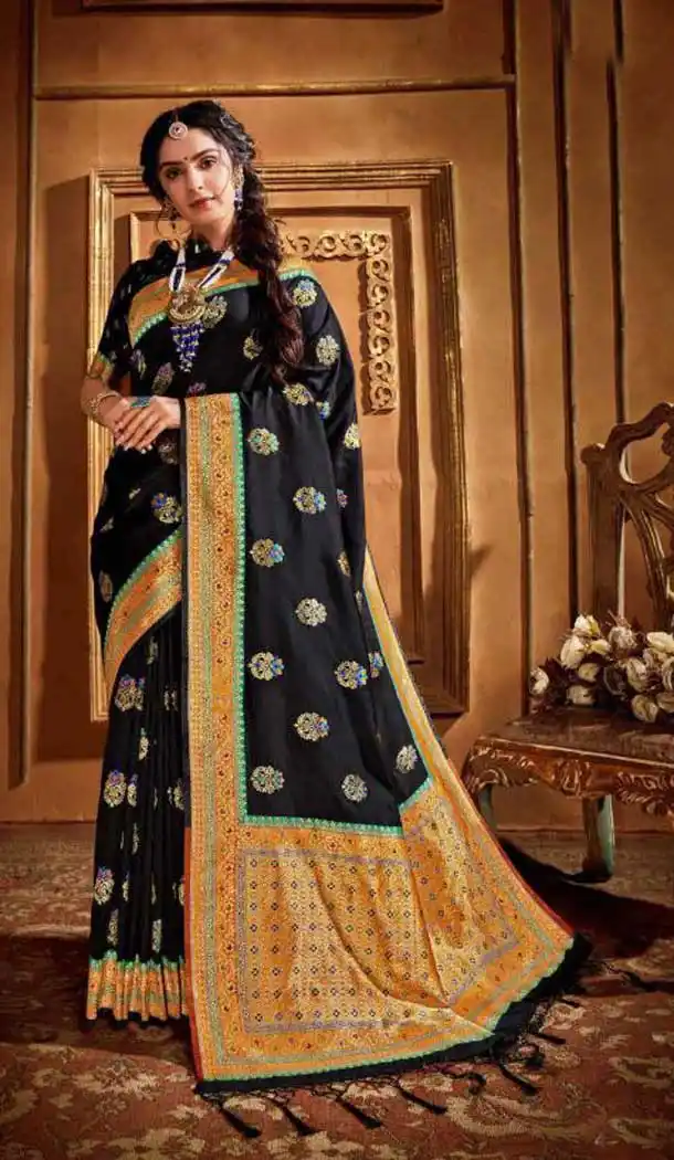 Black Color Silk Weaving With Jacquard Work Designer Saree Blouse -8765104920