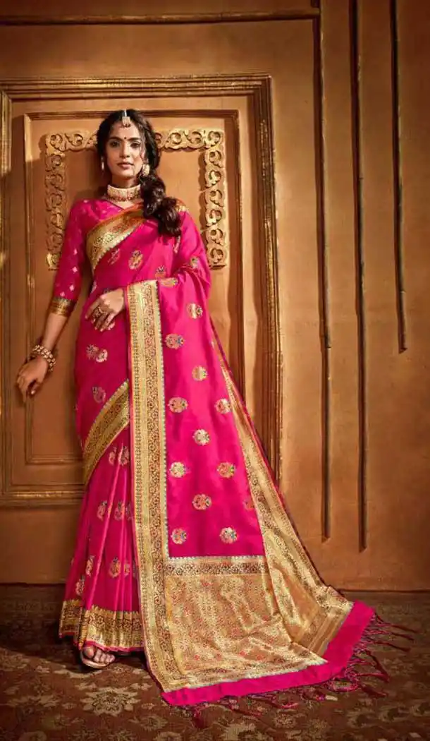 Pink Color Silk Weaving With Jacquard Work Designer Saree Blouse -8765104921