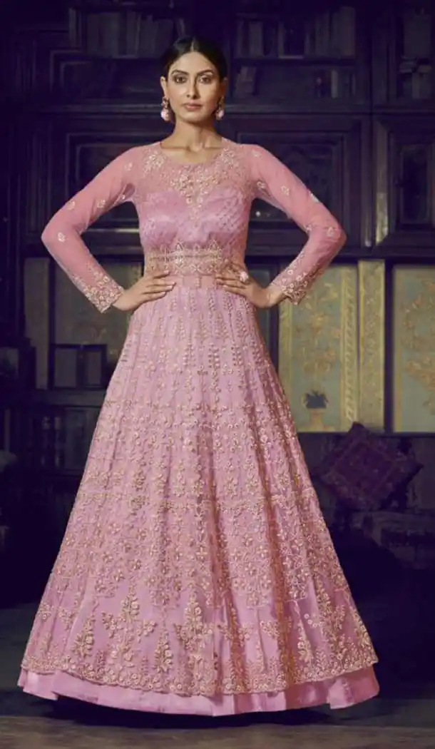 Attractive Pink Color Super Net Heavy Designer Party Wear Aanarkali Salwar Suit -8792105128