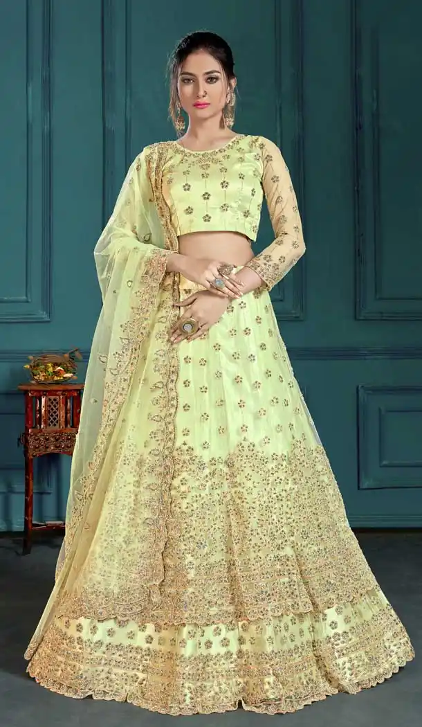 Light Green Color Net Designer Wedding Wear Lehenga Choli For Women -8797105164