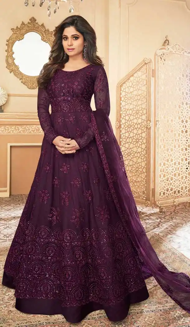 Wine Color Butterfly Net Designer Party Wear Aanarkali Salwar Suit -8804105219