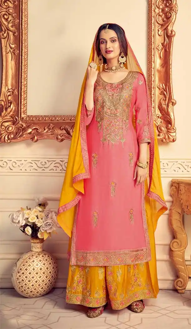 Light Pink Color Pure Chinon Designer Party Wear Palazzo Salwar Suit -8817105321