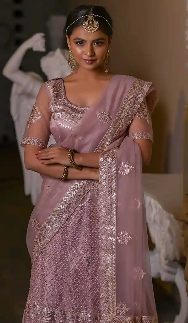 Old Rose Pink Color Net Heavy Designer Bridal Wedding Wear Women Lehenga Choli -8819105326