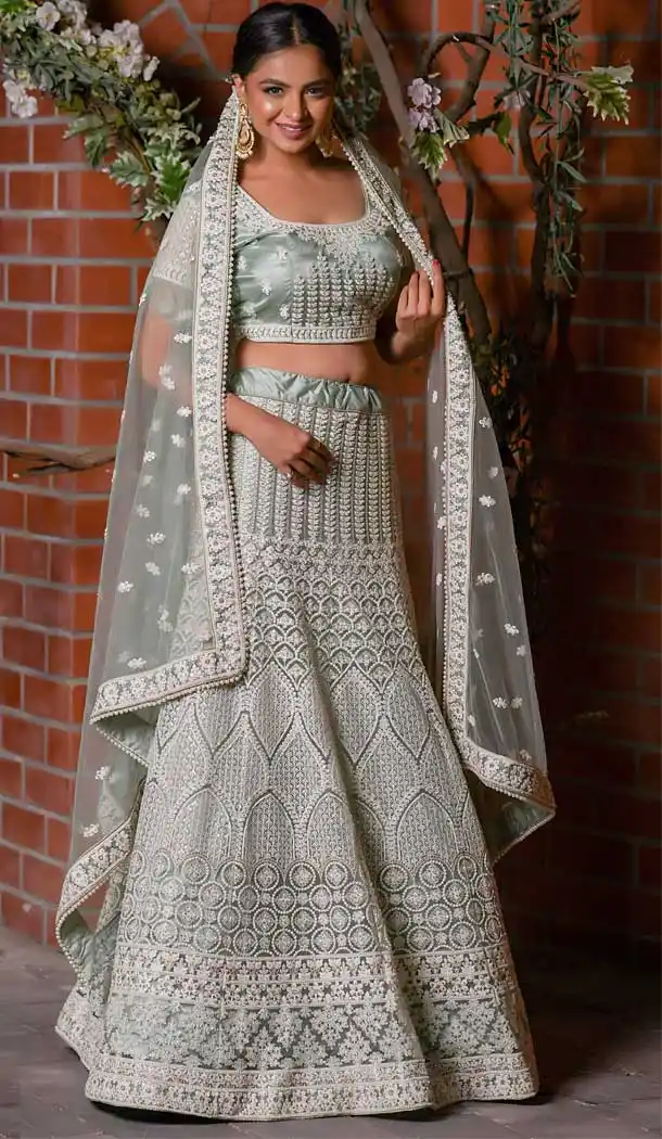 Grey Color Net Heavy Designer Bridal Wedding Wear Women Lehenga Choli -8819105329