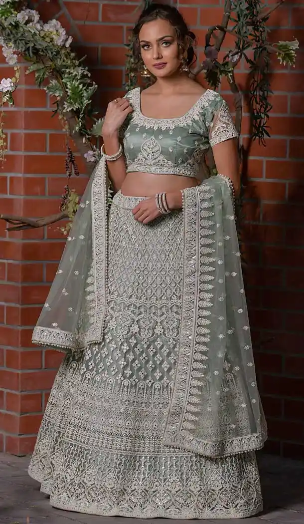 Grey Color Net Heavy Designer Bridal Wedding Wear Women Lehenga Choli -8819105331