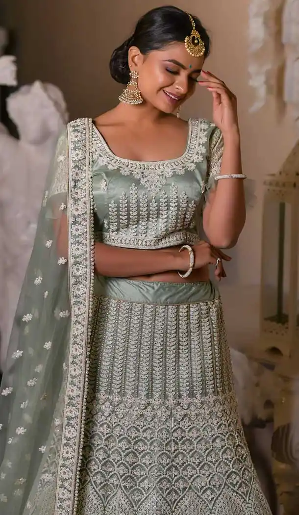 Grey Color Net Heavy Designer Bridal Wedding Wear Women Lehenga Choli -8819105334