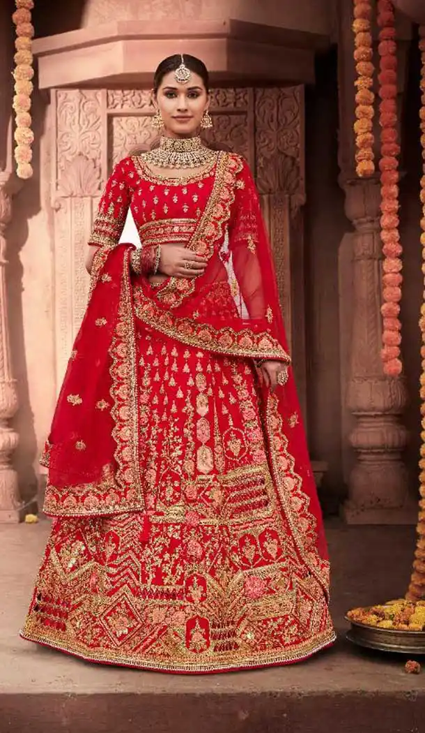 Red Color Silk Heavy Designer Bridal Wedding Women Lehenga Choli -8847105563