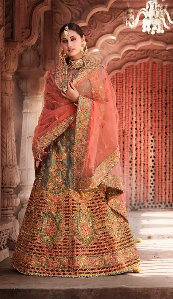 Sparkling Grey Color Silk Heavy Designer Bridal Wedding Women Lehenga Choli -8847105567