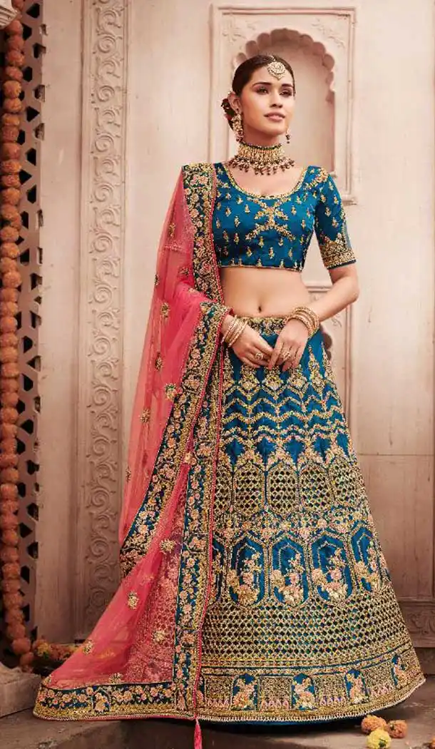 Blue Color Silk Heavy Designer Bridal Wedding Women Lehenga Choli -8847105569