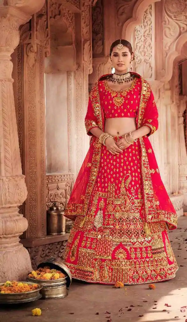 Redish Pink Color Silk Heavy Designer Bridal Wedding Women Lehenga Choli -8847105571