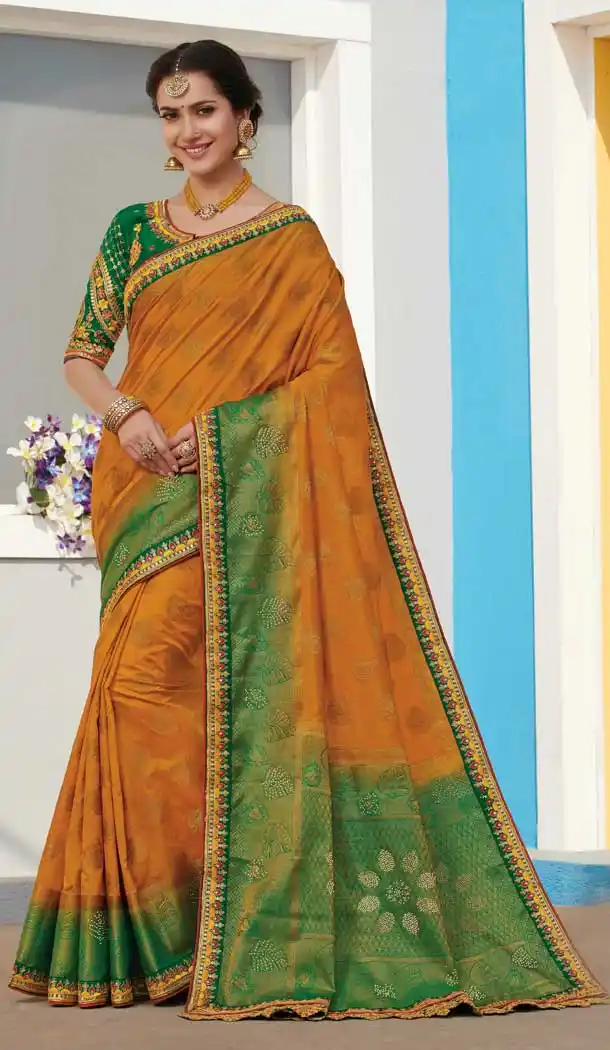 Orange Color Raw Silk Designer Traditional Wear Saree Blouse -8880105891