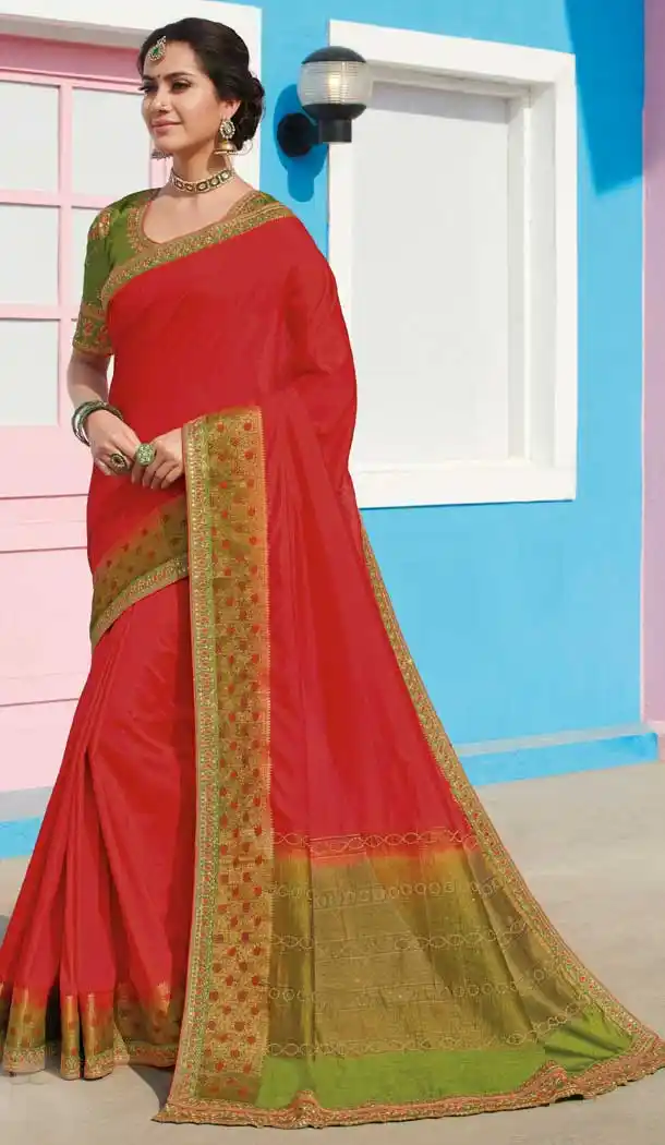 Red Color Raw Silk Designer Traditional Wear Saree Blouse -8880105892