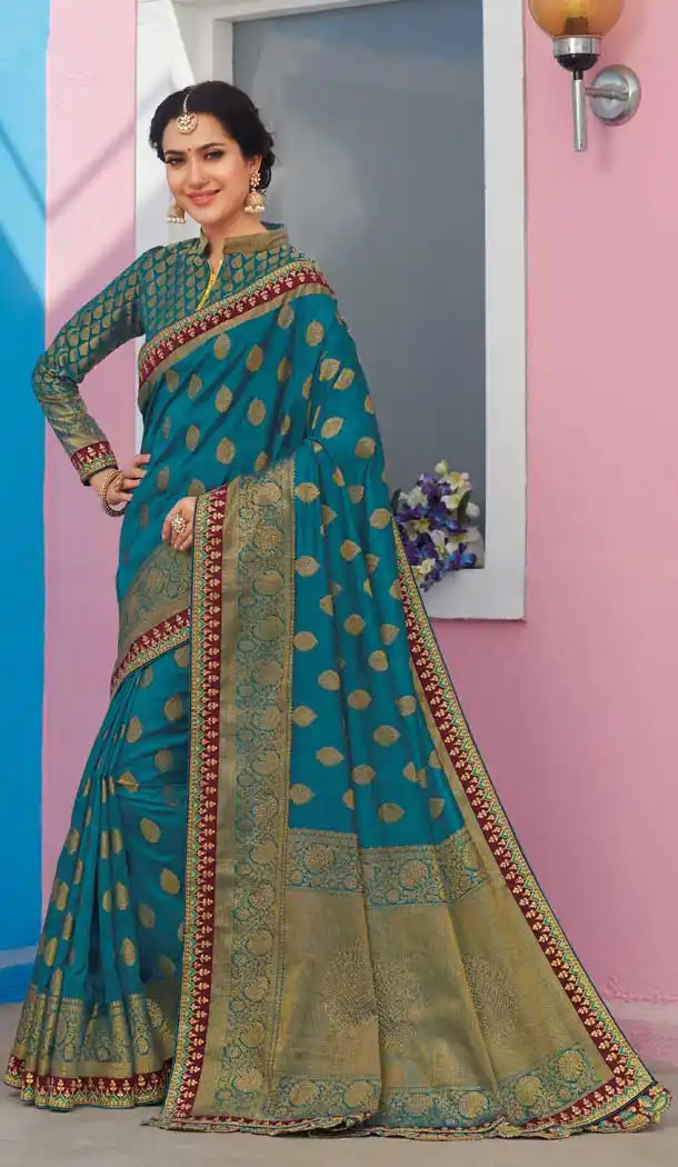 Blue Color Raw Silk Designer Traditional Wear Saree Blouse -8880105893
