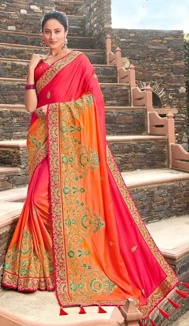 Multi Color Modal Satin Embroidery Heavy Designer Saree Blouse -8893106072