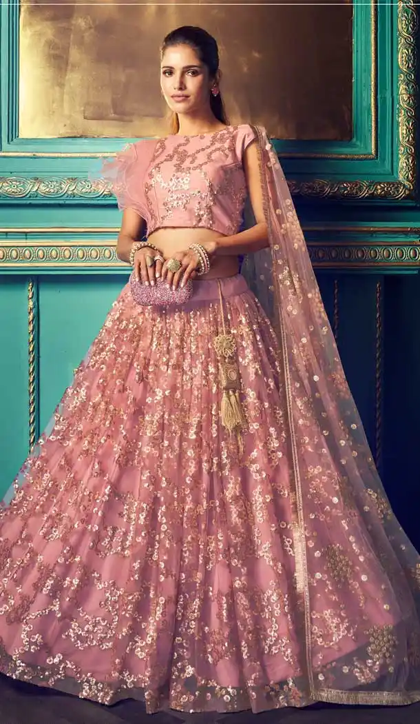 Luscious Pink Color Soft Net Heavy Designer Party Wear Lehenga Choli -8898106128