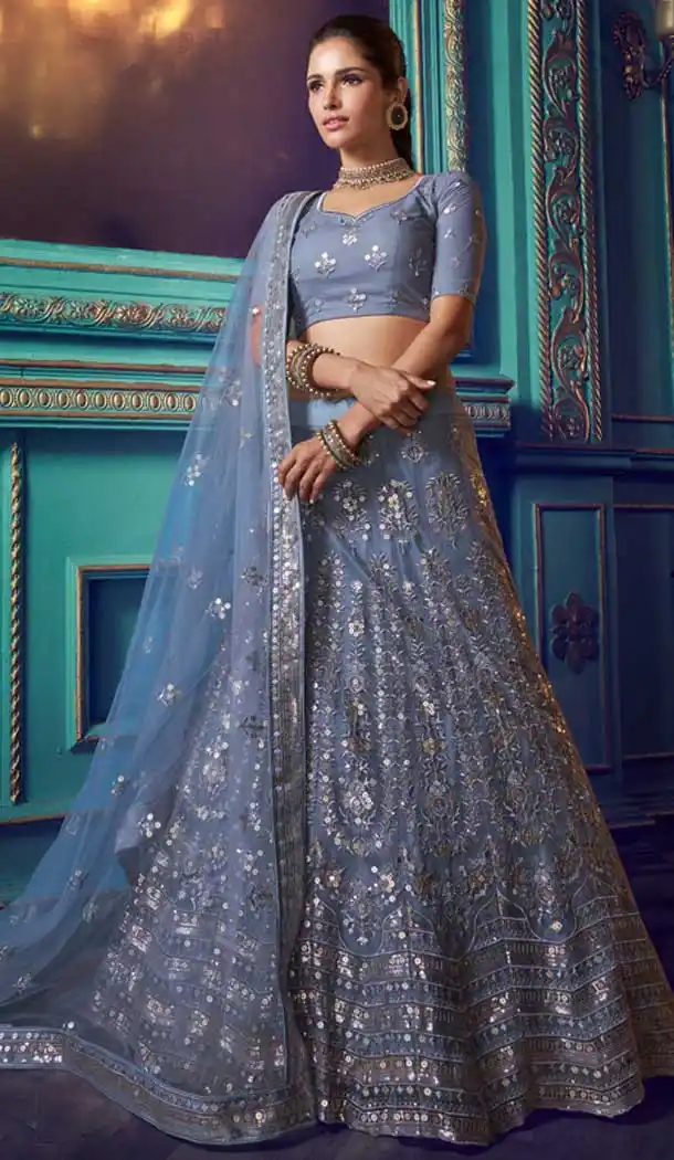 Majesty Blue Color Soft Net Heavy Designer Party Wear Lehenga Choli -8898106129