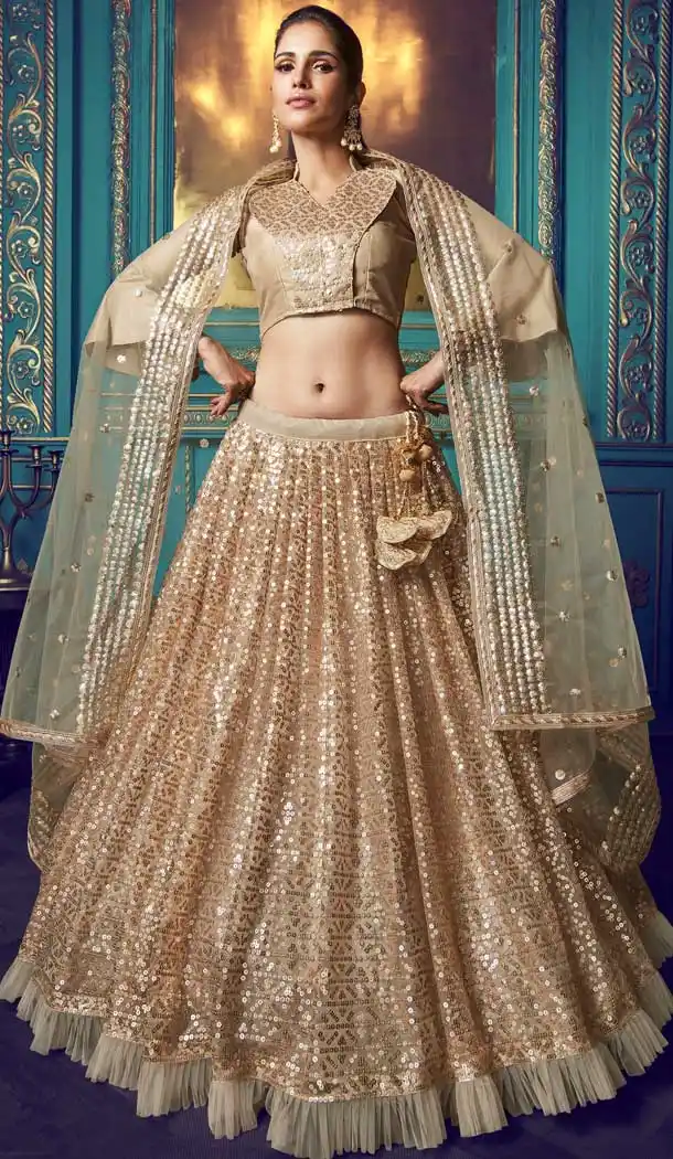 Ethnic Beige Color Soft Net Heavy Designer Party Wear Lehenga Choli -8898106135
