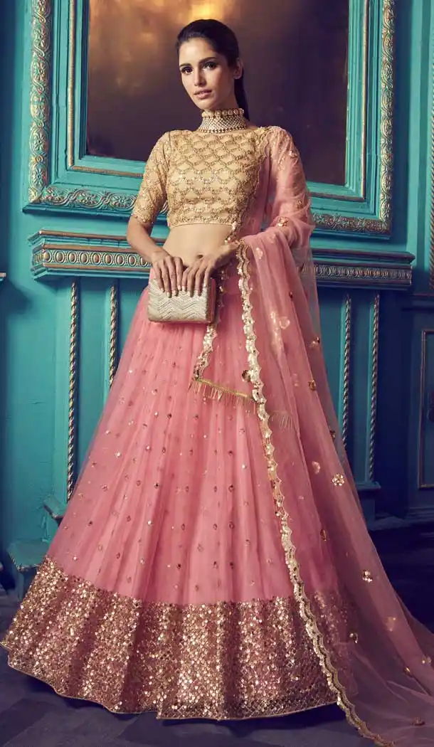 Fascinating Pink Color Soft Net Heavy Designer Party Wear Lehenga Choli -8898106136