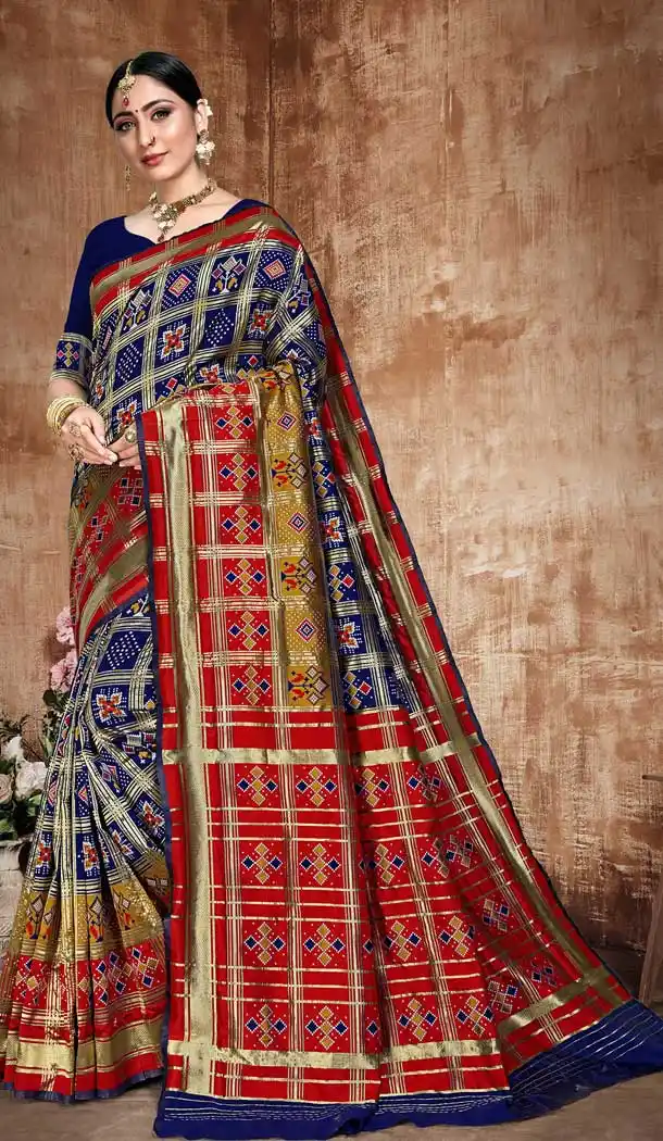 Blue Red Color Banarasi Silk Traditional Wear Saree Blouse For Women -8901106152