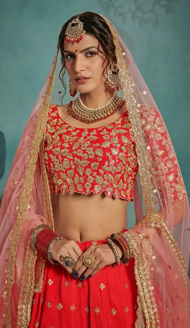 Elegant Red Color Art Silk Designer Bridal Wedding Wear Lehenga Choli -8907106197