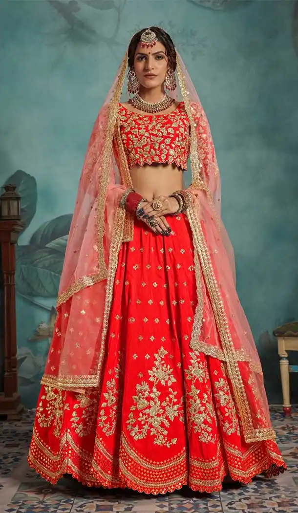 Elegant Red Color Art Silk Designer Bridal Wedding Wear Lehenga Choli -8907106197