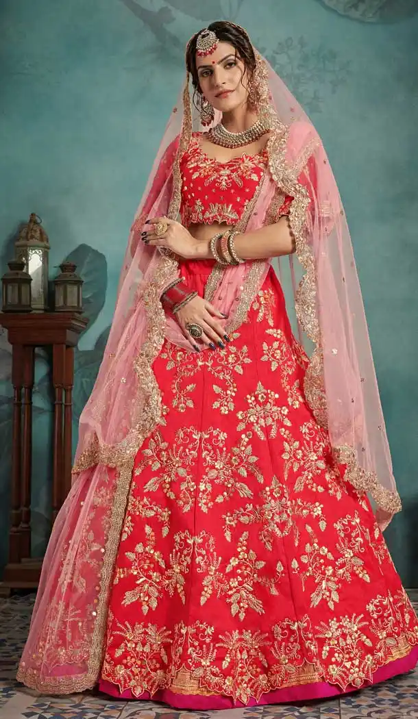 Exquisite Red Color Art Silk Designer Bridal Wedding Wear Lehenga Choli -8907106198
