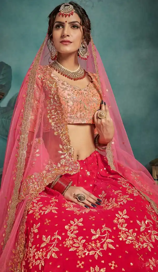 Tantalizing Pink Color Art Silk Designer Bridal Wedding Wear Lehenga Choli -8907106199