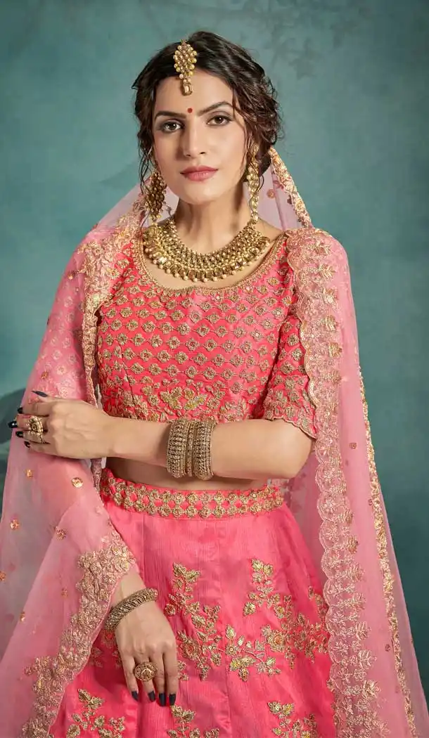 Neon Pink Color Art Silk Designer Bridal Wedding Wear Lehenga Choli -8907106200
