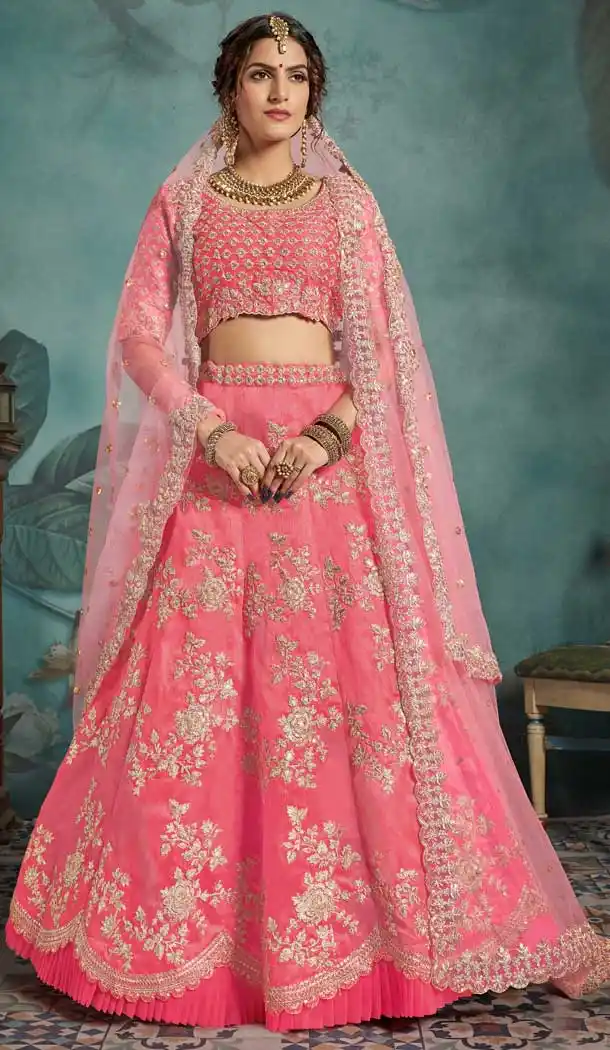 Neon Pink Color Art Silk Designer Bridal Wedding Wear Lehenga Choli -8907106200