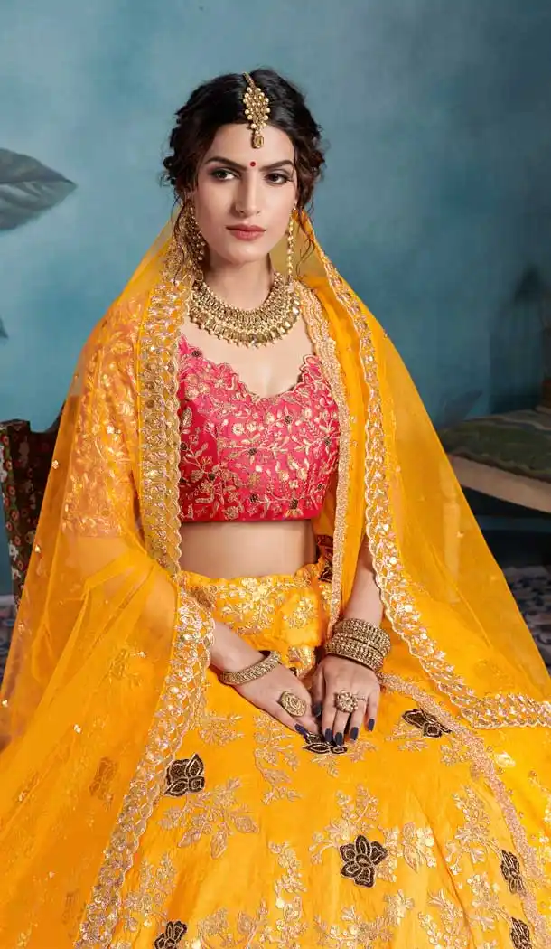 Aesthetic Yellow Color Art Silk Designer Bridal Wedding Wear Lehenga Choli -8907106202