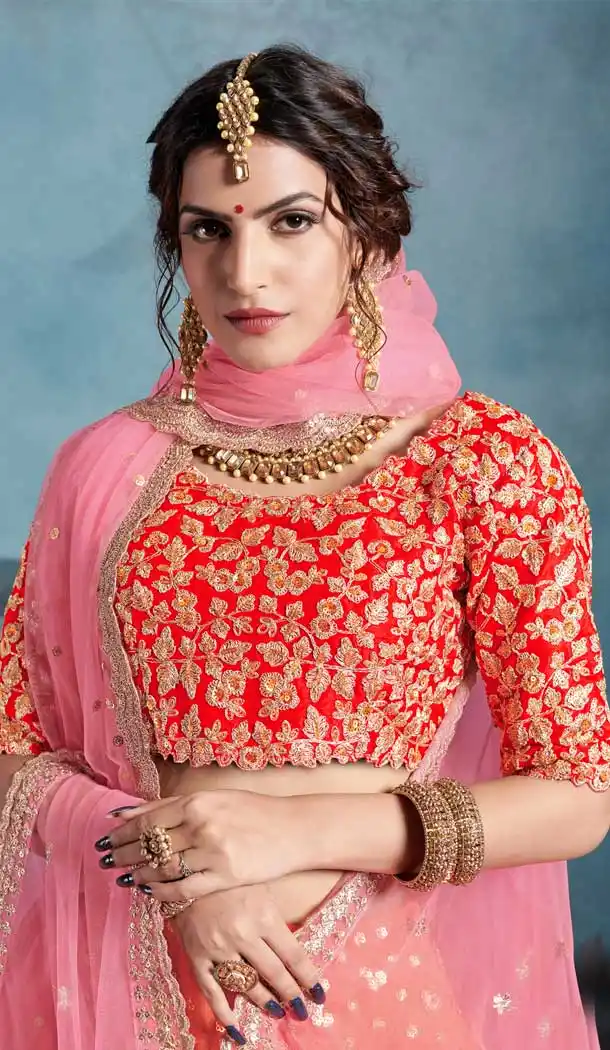 Orange Pink Color Art Silk Designer Bridal Wedding Wear Lehenga Choli -8907106203
