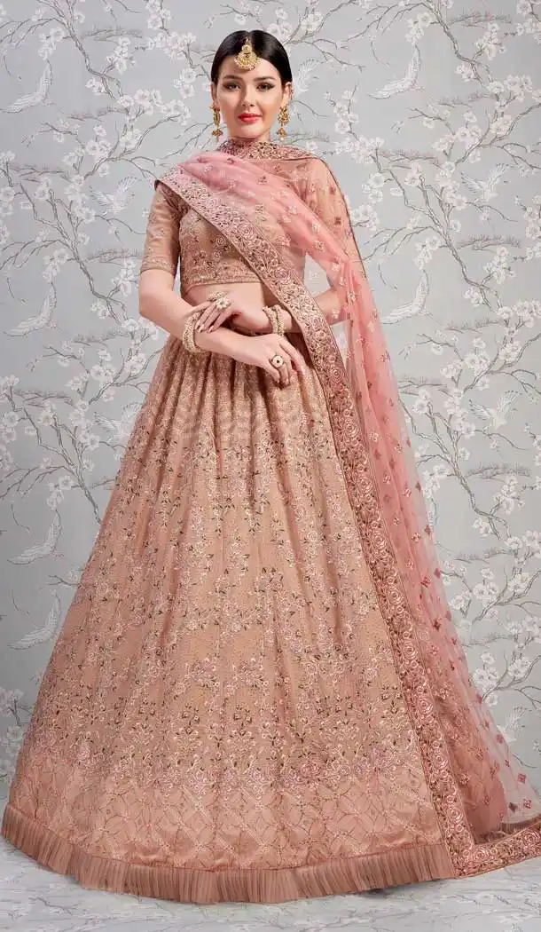 Rose Taupe Color Georgette Designer Bridal Wedding Wear Lehenga Choli -8908106208