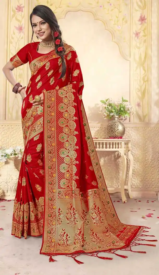 Alluring Red Color Banarasi Silk Designer Traditional Weadding Wear Saree -8926106346