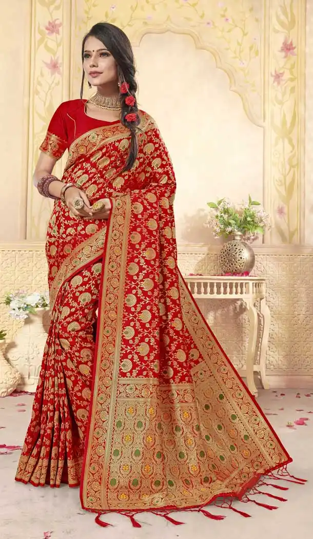 Captivating Red Color Banarasi Silk Designer Traditional Weadding Wear Saree -8926106347