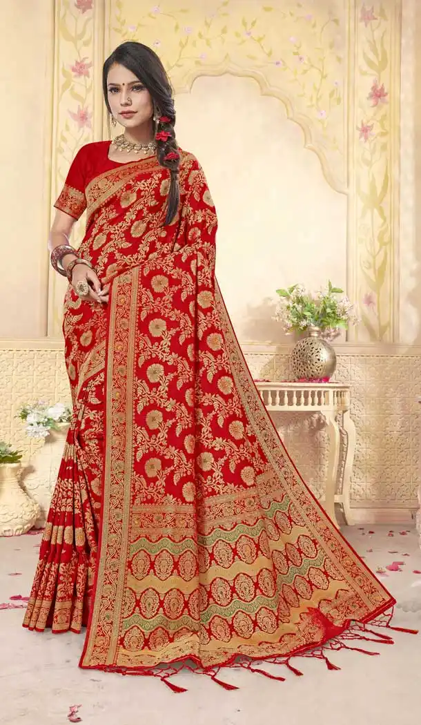 Chic Red Color Banarasi Silk Designer Traditional Weadding Wear Saree -8926106348