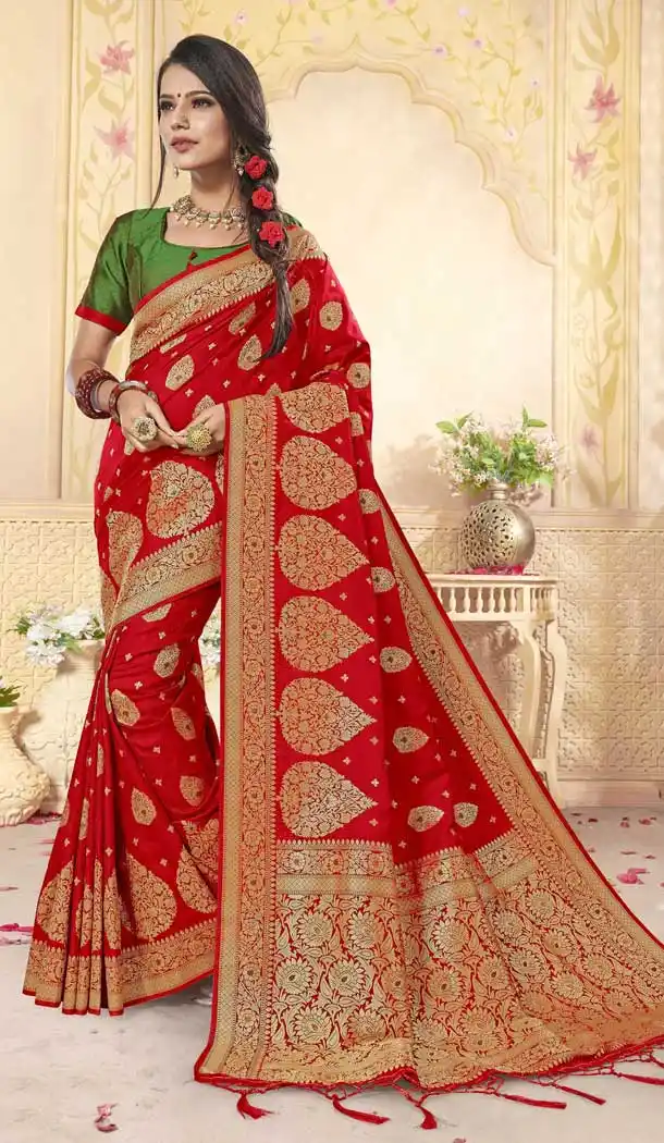 Unique Red Color Banarasi Silk Designer Traditional Weadding Wear Saree -8926106350