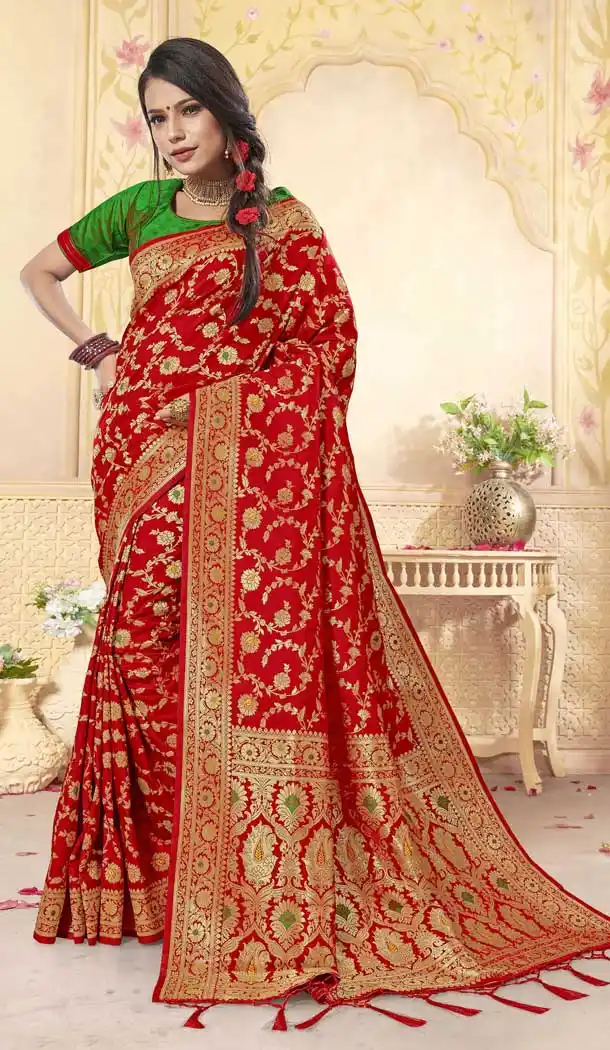 Styled Red Color Banarasi Silk Designer Traditional Weadding Wear Saree -8926106352