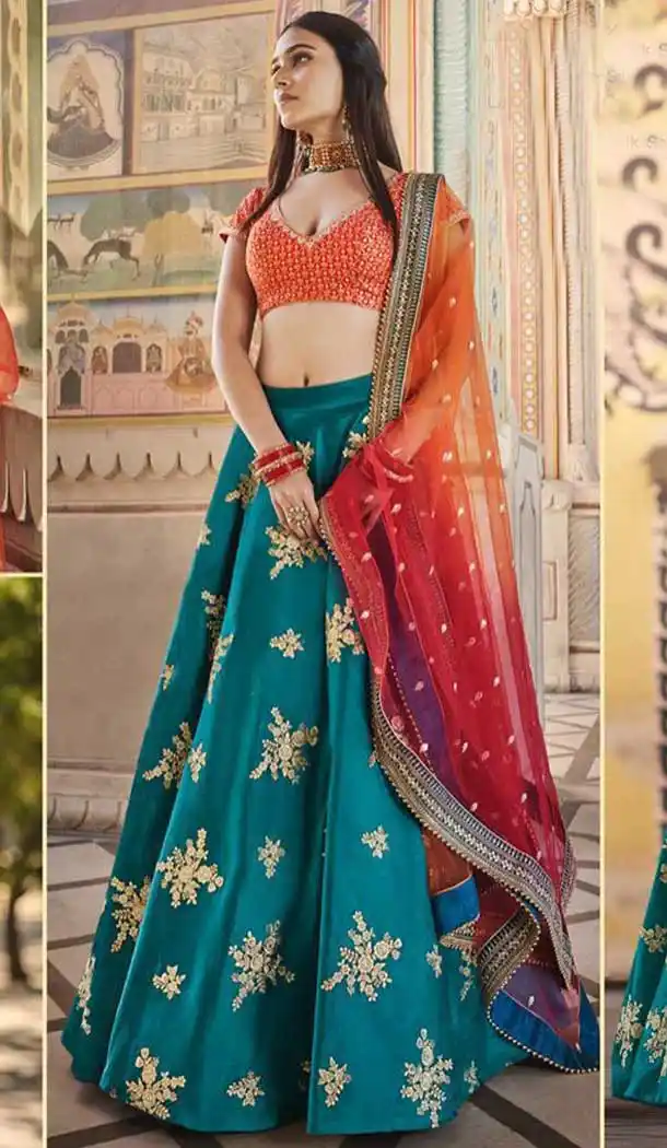 Peacock Blue Color Satin Silk Heavy Designer Wedding Wear Lehenga Choli -8927106353