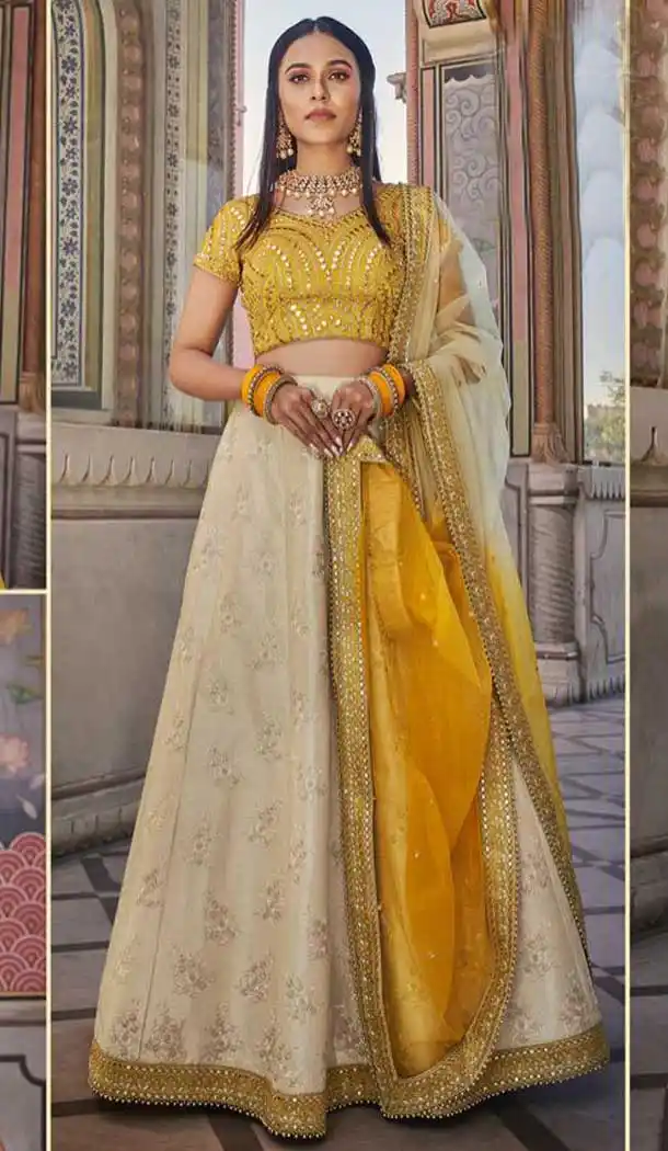 Beige Color Handloom Silk Heavy Designer Wedding Wear Lehenga Choli -8927106363