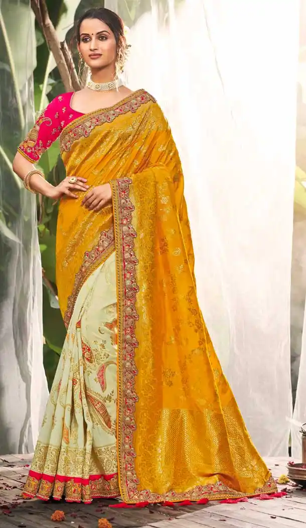 Musterd Pista Color Dola Silk Heavy Designer Party Wear Women Saree Blouse -8955106651