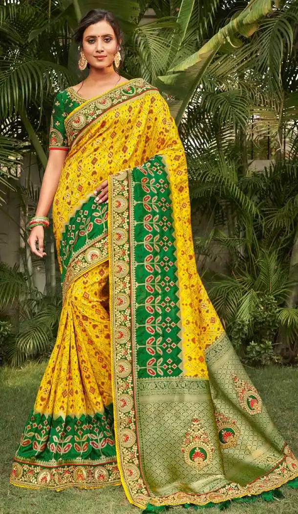 Yellow Color Dola Silk Heavy Designer Party Wear Women Saree Blouse -8955106652