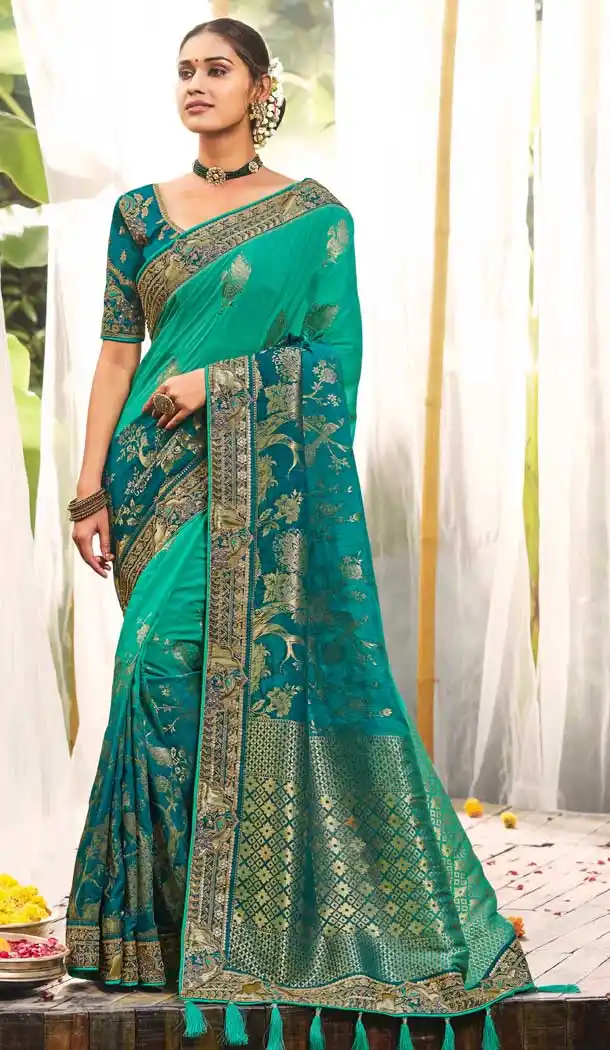 Green Color Dola Silk Heavy Designer Party Wear Women Saree Blouse -8955106655