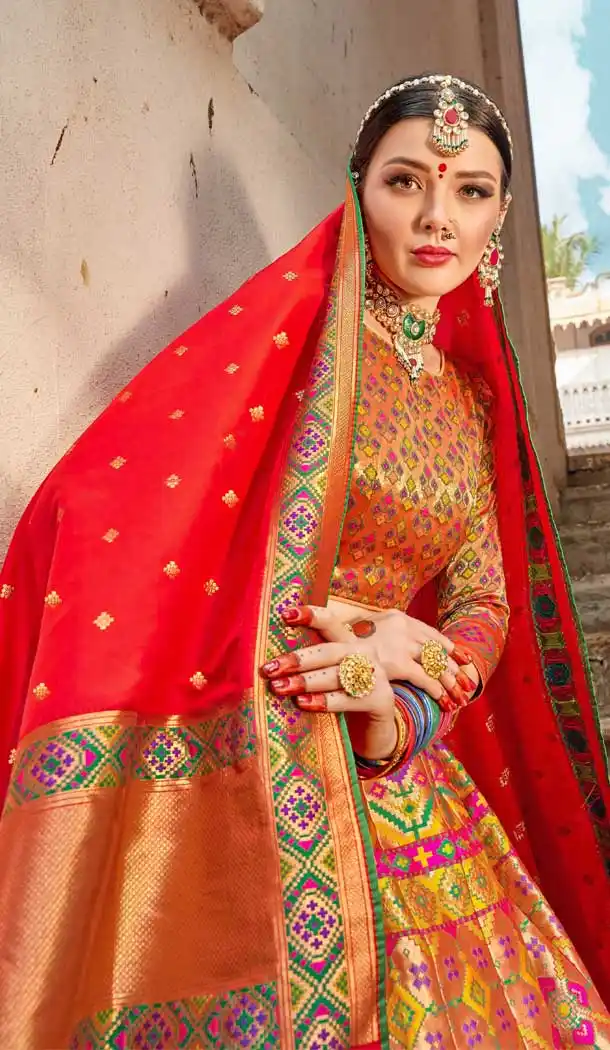 Multi Color Banarasi Silk Designer Wedding Wear Lehenga Choli -8977106860