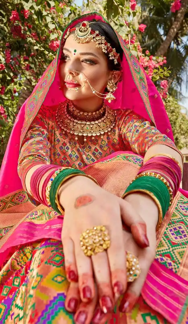 Styled Multi Color Banarasi Silk Designer Wedding Wear Lehenga Choli -8977106861
